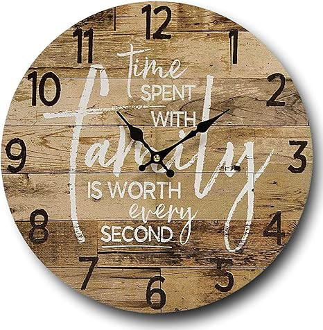 Round Farmhouse Wall Clock - 13 Inch – Decorative Wood Style Quartz Battery Operated Rustic Hom... | Amazon (US)