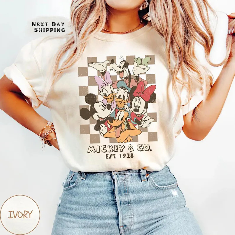Vintage Checkered Mickey & Co 1928 Shirt, Disney Checkered Shirt, Mickey Classic Shirt | Etsy (US)