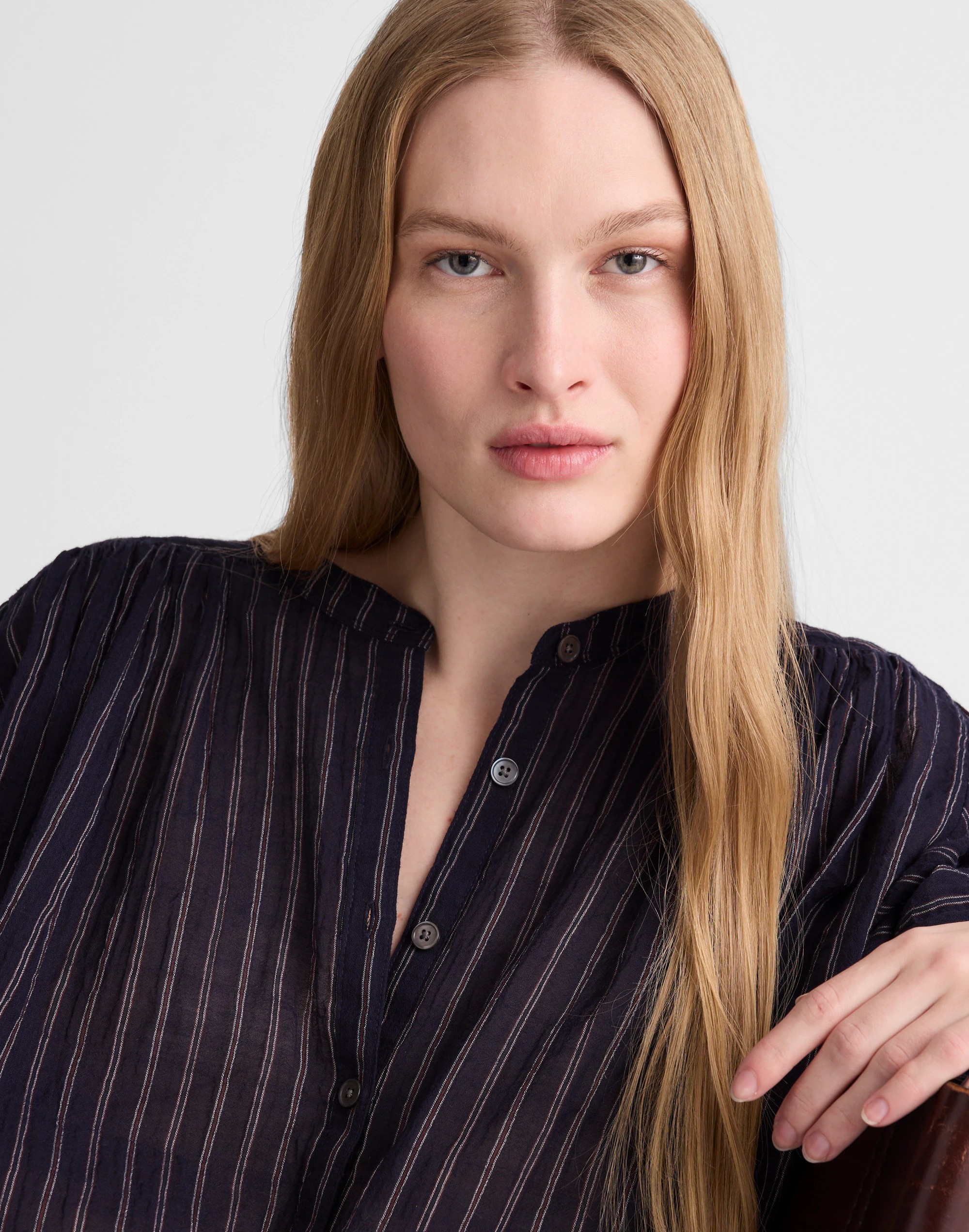 Shirred Crewneck Button-Up Top | Madewell