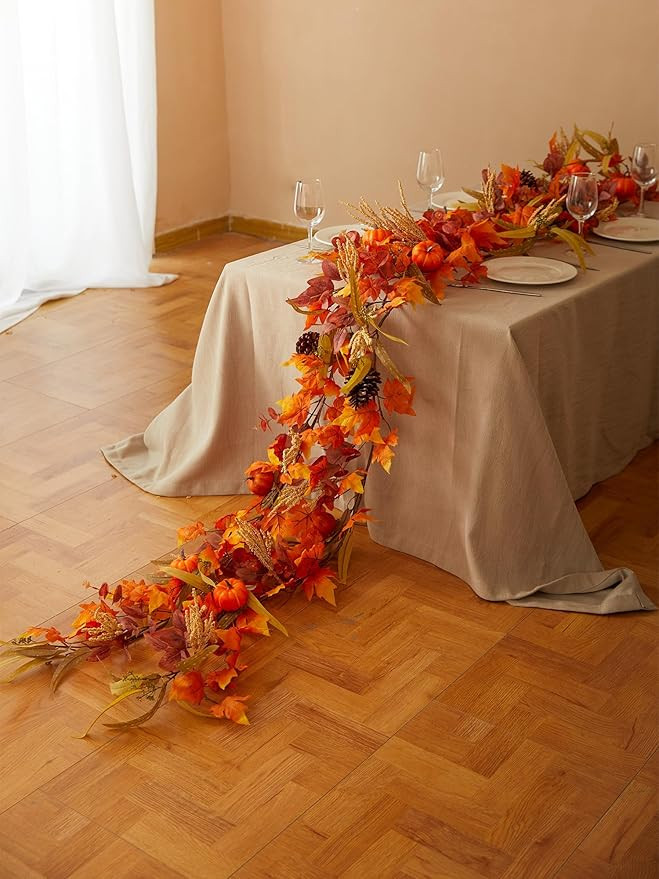 Thanksgiving Decorations - Clycaloor 13FT Fall Garland Maple Leaf, Artificial Autumn Hanging Vine... | Amazon (US)