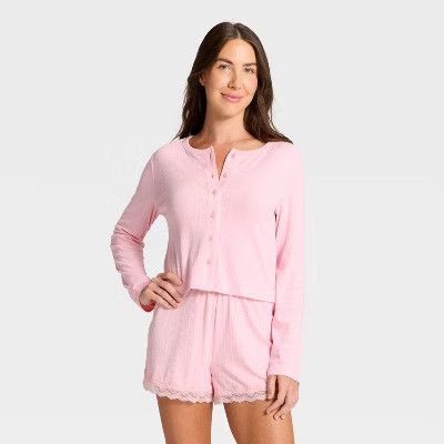 Women's Variegated Ribbed Pajama Cardigan - Auden™ Pink M | Target