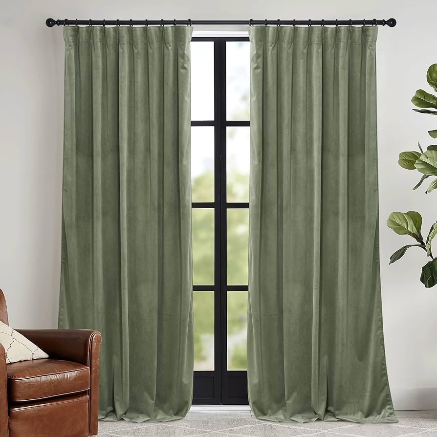 RYB HOME Sage Green Velvet Curtains 84 inches, Room Darkening Super Soft Velvet Drapes with Pleat... | Amazon (US)
