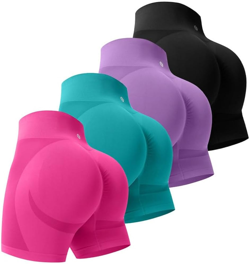 Evercute Women's Gym Shorts 3/4 Pack Seamless Scrunch Butt Lifting Workout Shorts 5" Tummy Contro... | Amazon (US)