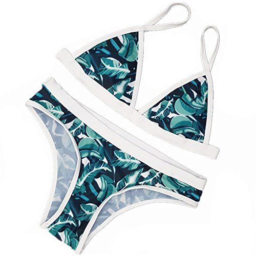 Sherry007 Womens Printed Cut Out Bikini Halter Racerback Swimsuit Beachwear,215blue,Small | Amazon (US)