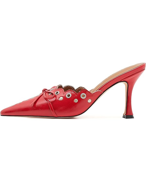 Kitten Heel Mules for Women Bow Tie Suede Stiletto Heels Mule Pointed Toe Studs Slide Heeled Sand... | Amazon (US)