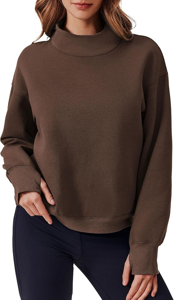 PINSPARK Sweatshirt for Women 2024 Fall Outfits Long Sleeve Fleece Top Turtleneck Sweater Shirts ... | Amazon (US)