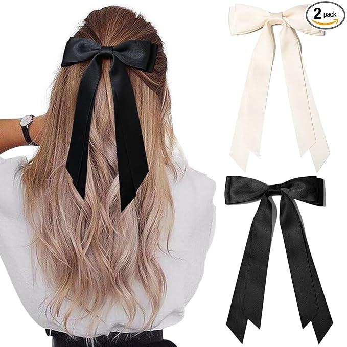 2PCS Hair Bows Hair Clip Beige Black Hair Ribbon Ponytail Holder Accessories Slides Metal Clips H... | Amazon (US)