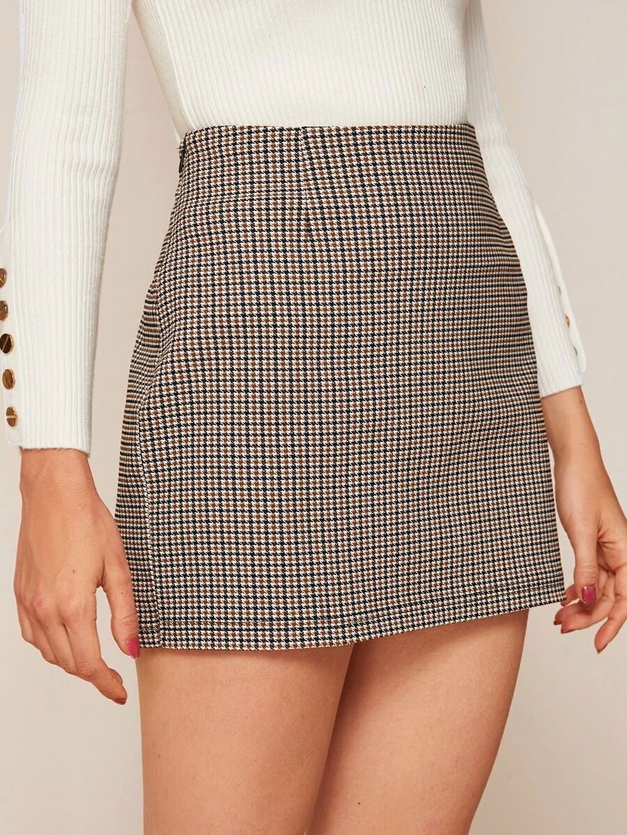 SHEIN Houndstooth Mini Skirt | SHEIN