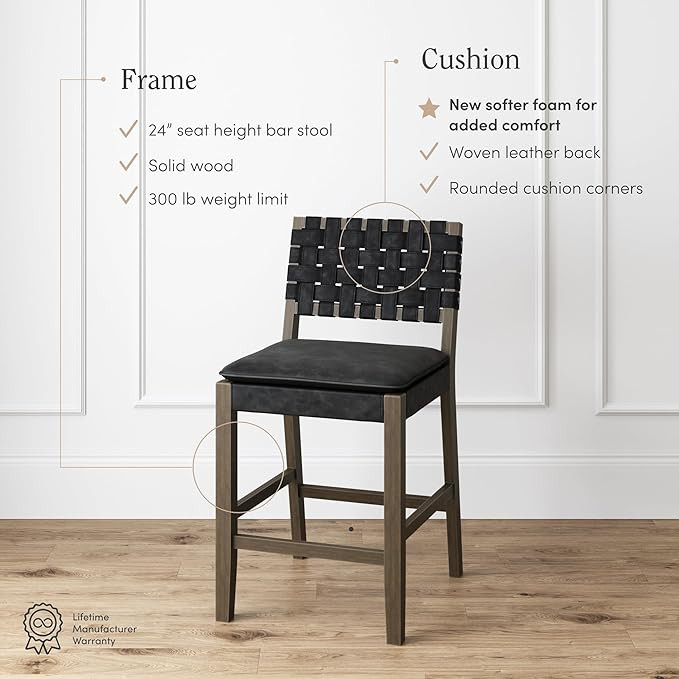 Nathan James Cohen Mid-Century Modern Leather Bar Stool, Counter Height Chair in Solid Wood Frame... | Amazon (US)