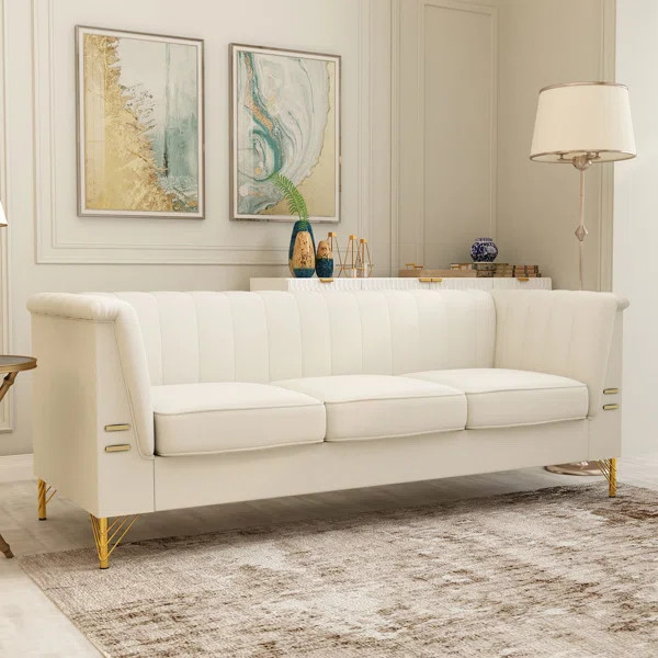 Normaa 84'' Velvet Upholstered 3-Seat Sofa | Wayfair North America