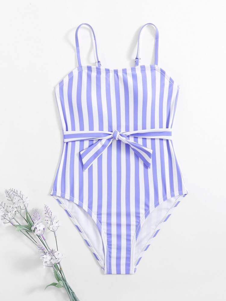 Girls Striped Knot One Piece Swimsuit | SHEIN