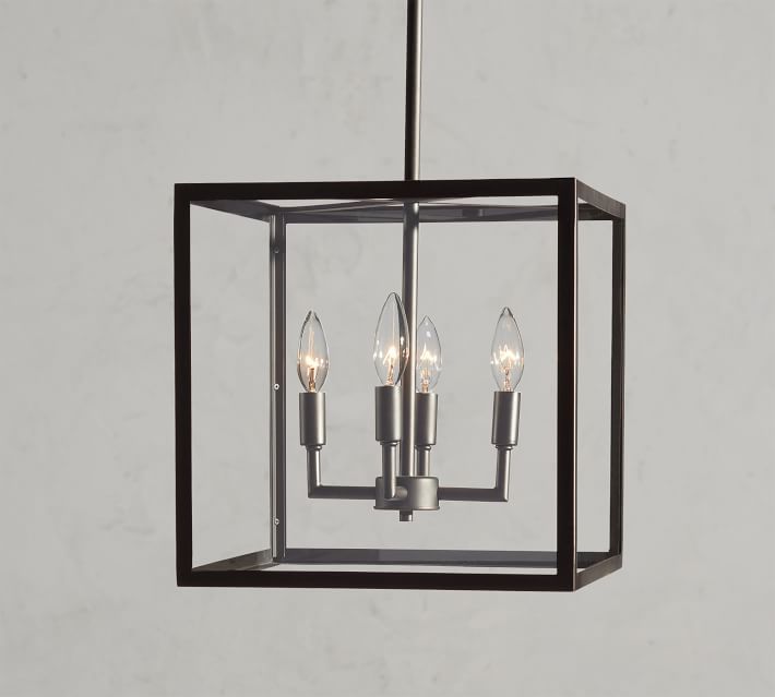 Manor Glass & Iron Outdoor Square Pendant | Pottery Barn (US)