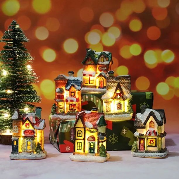 Resin Christmas Scene Village Houses Town with Warm White LED Light Battery Operate Christmas Orn... | Walmart (US)