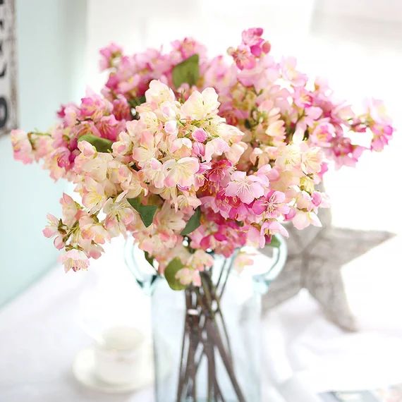 Elegant Silk Cherry Blossom Spray / Branches 21'' Tall, Japanese Sakura, White / Pink, Wedding Fl... | Etsy (US)