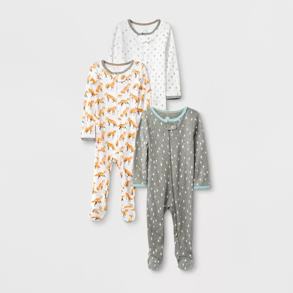 Baby Boys' 3pk Fox & Fern Pajama - Cloud Island™ Gray/White | Target