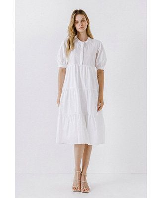 Women's Short Puff Sleeve Midi Dress | Macy's