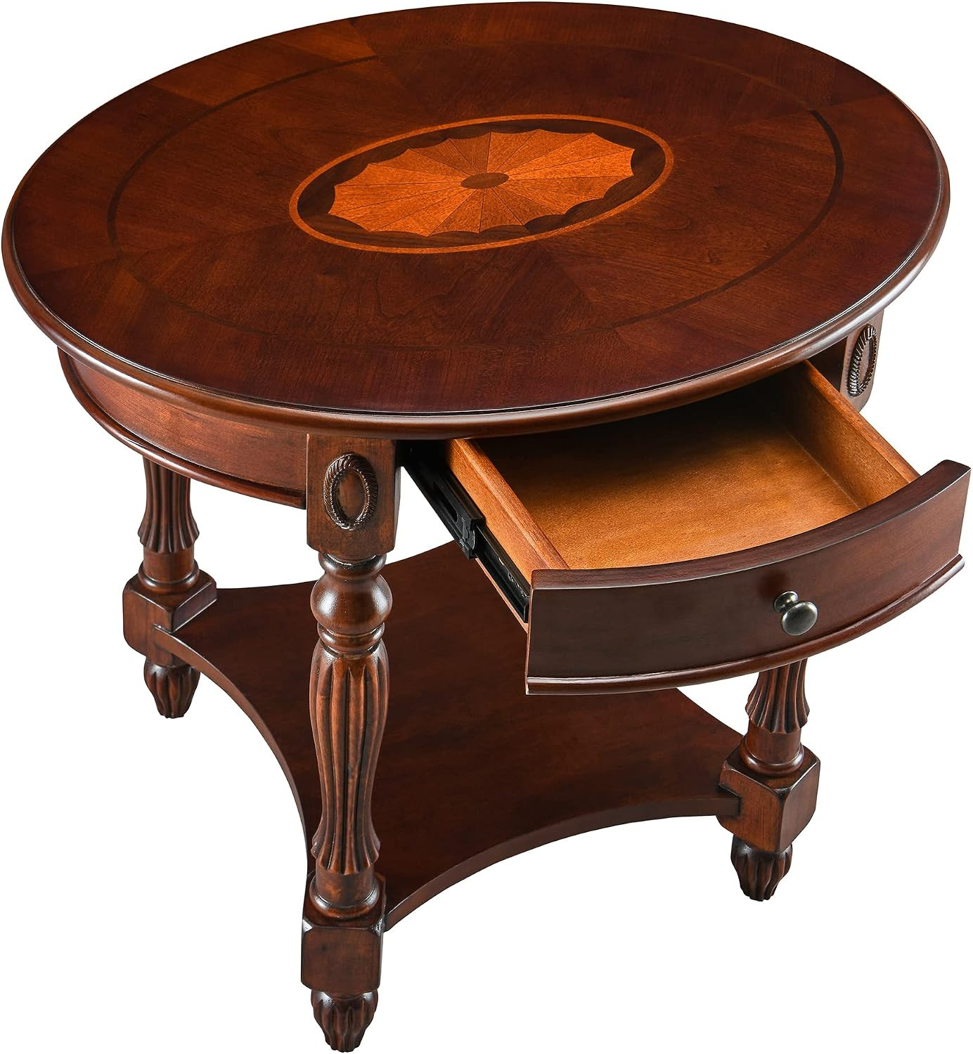 Solid Wood End Table with Drawer, Oval Sofa Side Table, Storage Shelf, Living Room Corner Table, Nightstand, 24”H Cherry Walnut CJZ1533WD-DR | Amazon (US)