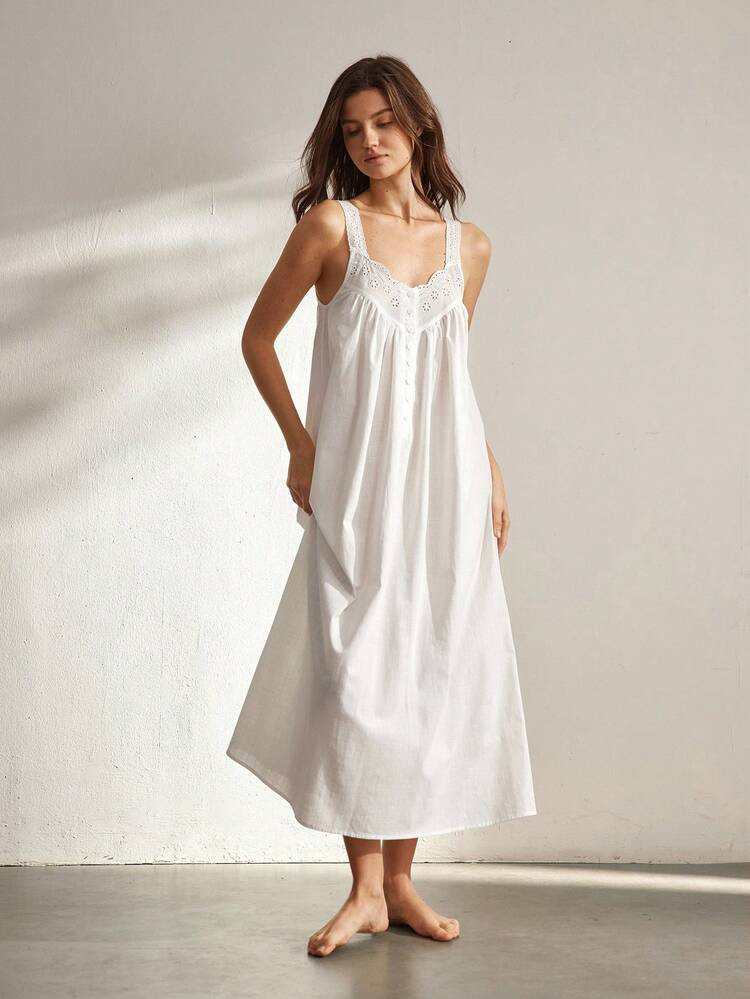Ocili Women's Floral Embroidery Hollow Button Design Casual Dress | SHEIN