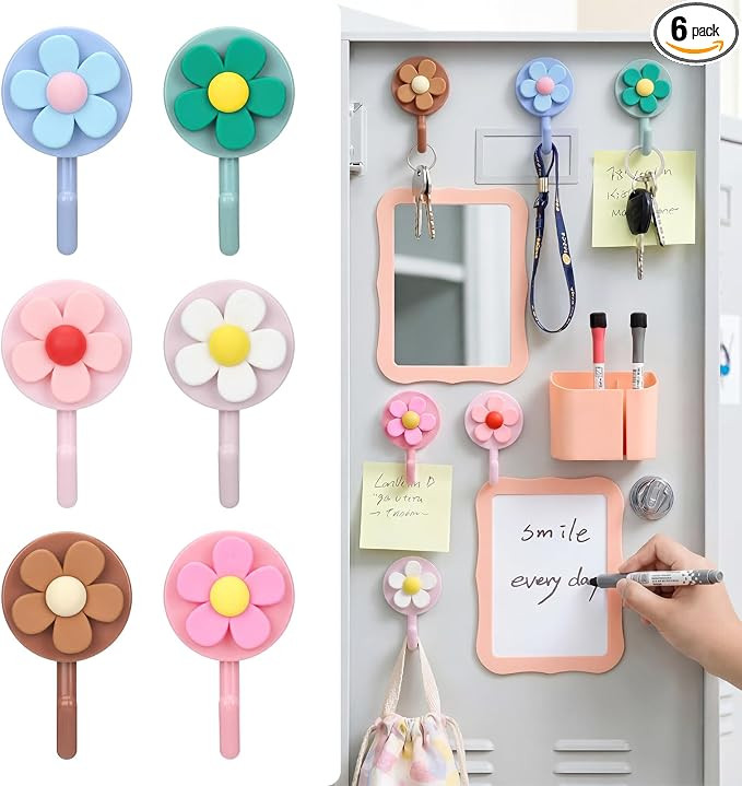 Leinuosen 6 Pcs Flower Locker Hooks 3D Floral Locker Magnetic Hooks Back to School Colorful Decor... | Amazon (US)