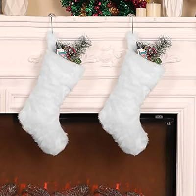 2 Pieces Christmas Stocking Faux Fur Stocking Snowflake Stocking Fireplace Hanging Stocking Chris... | Amazon (US)
