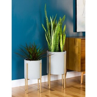 Nabila Mid Century Planters (Set of 2) - 23"h x 12.5"w x 12.5"d / 19"h x 10.5"w x 10.5"d | Bed Bath & Beyond