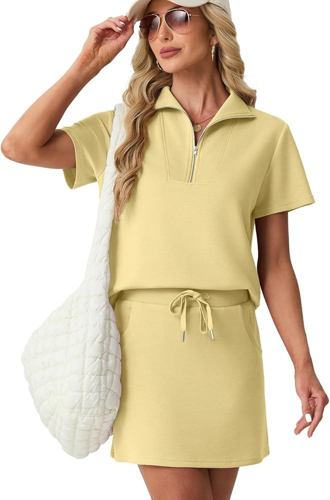 GRECERELLE Women's Summer 2 Piece Skort Set Half Zip Short Sleeve Top & Pocketed Tennis Skirt For... | Amazon (US)