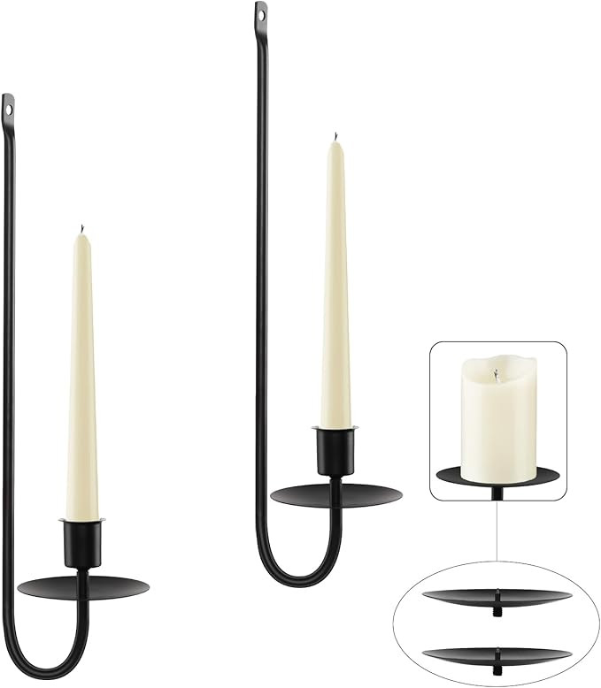 Black Candle Sconces Set of 2, XAROO Taper & Pillar Wall Candle Holder, Wall Candle Sconces Set o... | Amazon (US)