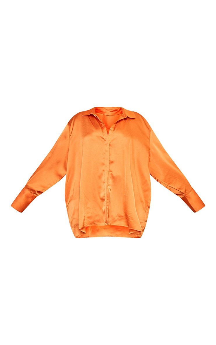 Plus Orange Oversized Satin Shirt | PrettyLittleThing US
