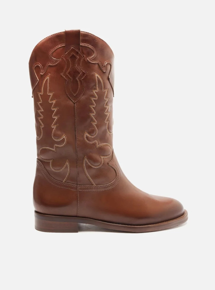 Bota Western Marrom Arezzo Pecan Couro Cano Longo Bordado | ZZ Mall (BR)