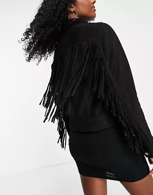 Barney's Originals real leather suede fringed Western jacket | ASOS (Global)