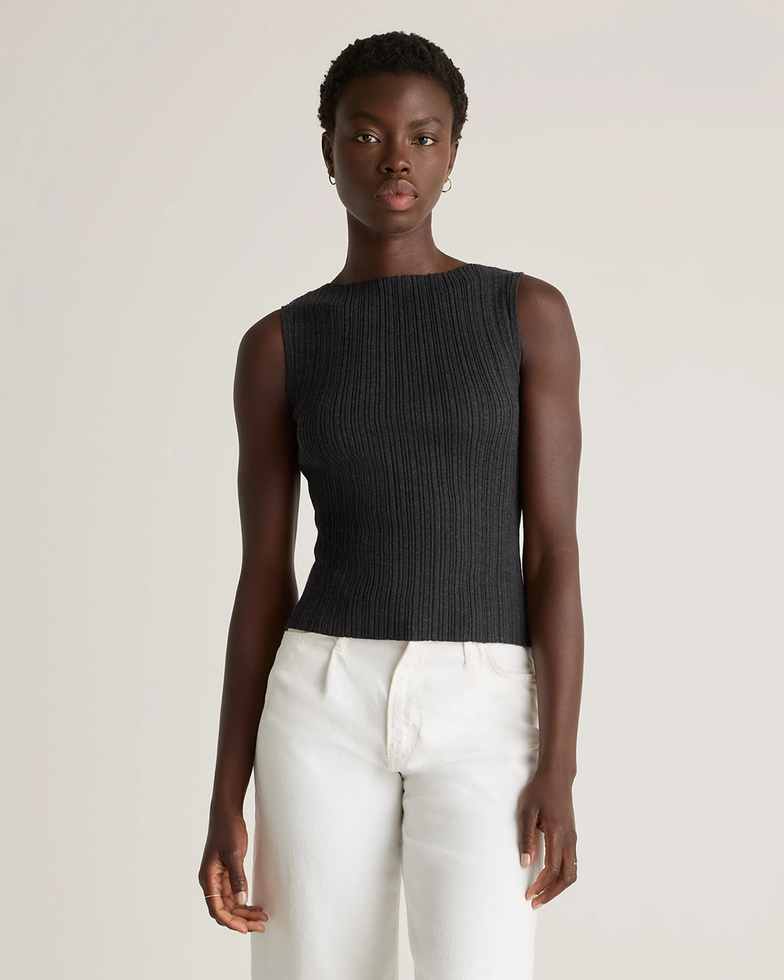 Quince | Women's Cotton Cashmere Ribbed Tank Top in Heather Charcoal, Size Medium | Quince
