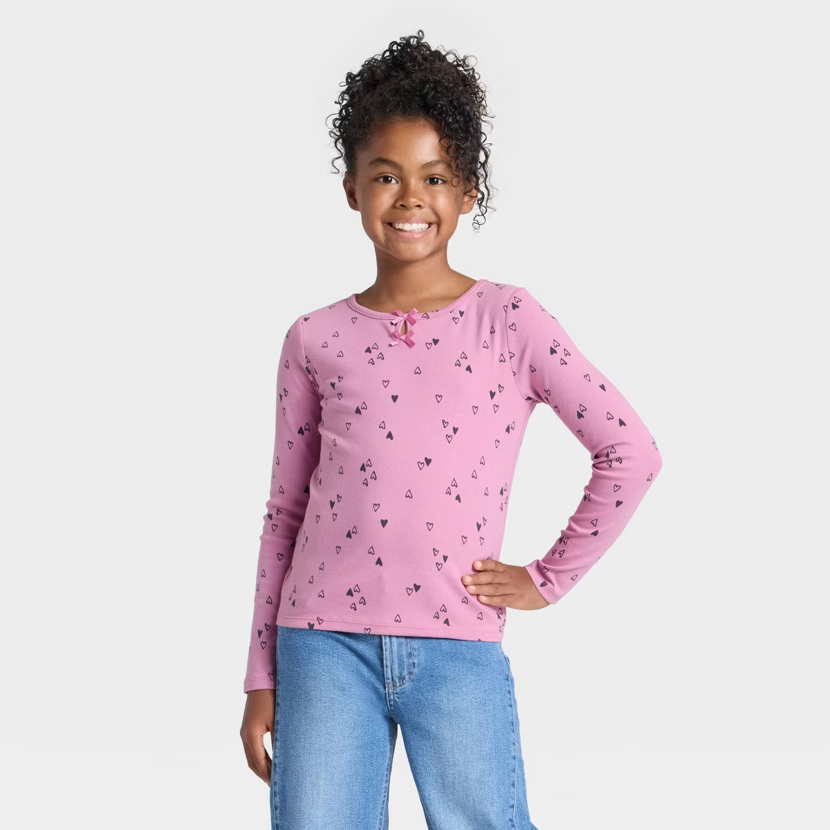 Girls' Long Sleeve Printed Ribbed T-Shirt - Cat & Jack™ | Target