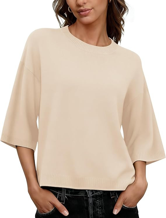 LOMON Womens Sweaters Dressy Casual 3/4 Length Sleeve Sweater Crewneck Lightweight Knit Tops Loos... | Amazon (US)