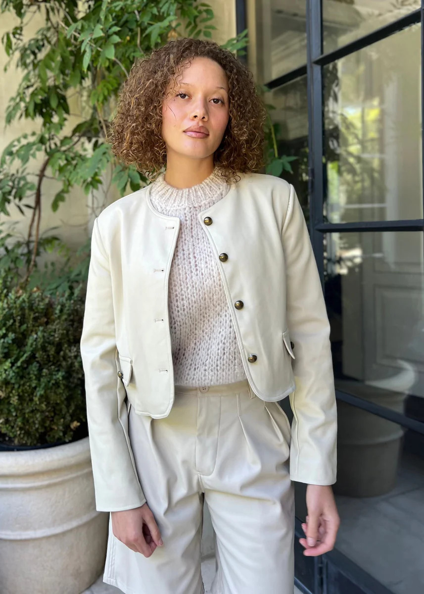 Molly Vegan Leather Collarless Jacket - Tan | Benaar La