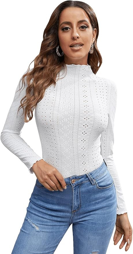 SweatyRocks Women's Long Sleeve Tee Top Mock Neck Knit Slim Fit Tee Shirt | Amazon (US)