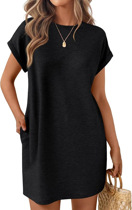 LILLUSORY Womens Summer Casual Short Sleeve T Shirt Dress 2025 Spring Vacation Beach Mini Sundres... | Amazon (US)