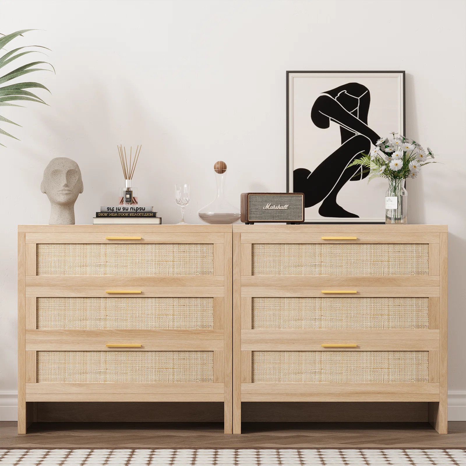 31.5" W  Rattan Drawers Dresser, Chest of 3 Drawers, Natural Wood Color, for Bedroom, Hallway, Li... | Wayfair North America