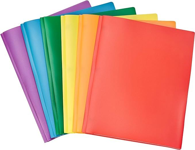 Amazon Basics Heavy Duty Plastic Folders with 2 Pockets for Letter Size Paper, Pack of 6 | Amazon (US)