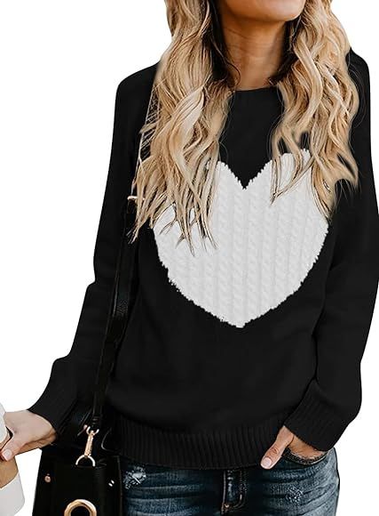 Qixing Women's Pullover Sweater Round Neck Short Sleeve/Long Sleeve Heart-Shaped Sweater | Amazon (CA)