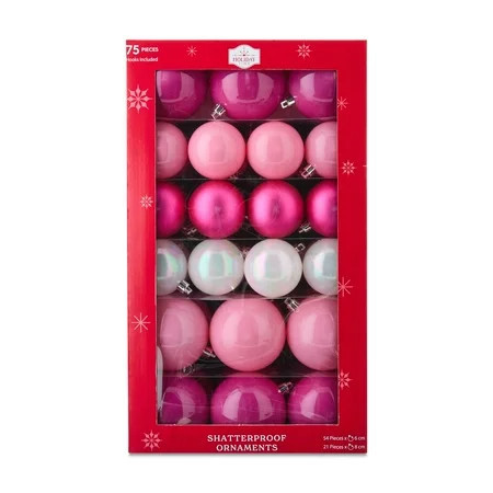 Pink Shatterproof Christmas Ball Ornaments, 9.5 in, 75 Count, by Holiday Time | Walmart (US)
