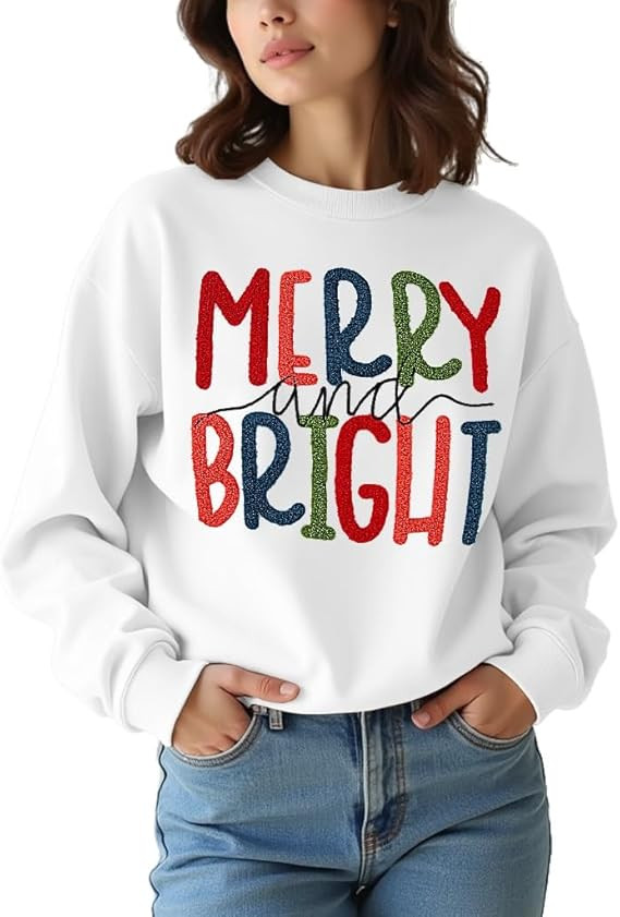 MODNTOGA Women's Merry and Bright Crewneck Sweatshirt Long Sleeve Merry Christmas Sweatshirt Retr... | Amazon (US)