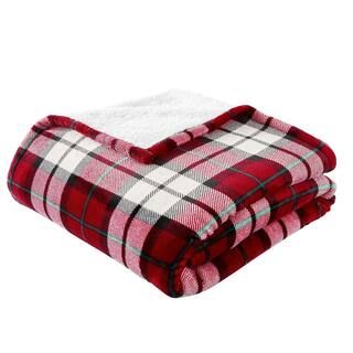 Home Decorators Collection Plush Red Plaid Sherpa Throw Blanket ST50×70PBPHR - The Home Depot | The Home Depot