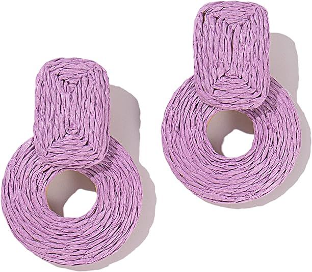 Statement Raffia Earrings Cute Boho Earrings Rattan Dangle Earrings Handmade Straw Wrap Earrings ... | Amazon (US)