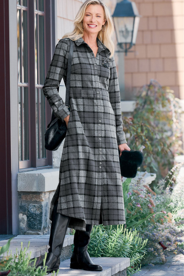 Had Me At Plaid Long Sleeve Knit Shirtdress | Soft Surroundings