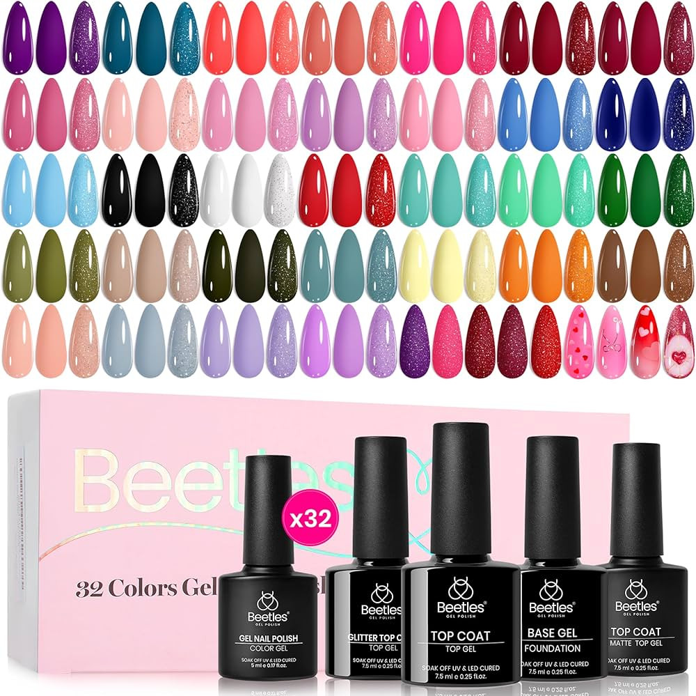 beetles Summer Gel Polish Set - Fingertip Palette, 32 Colors Polish Set with Base Top Coat Pink R... | Amazon (US)