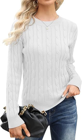 Esobo Women's Classic-fit Lightweight Cable Long Sleeve Mockneck Loose Casual Sweater Jumpers | Amazon (US)