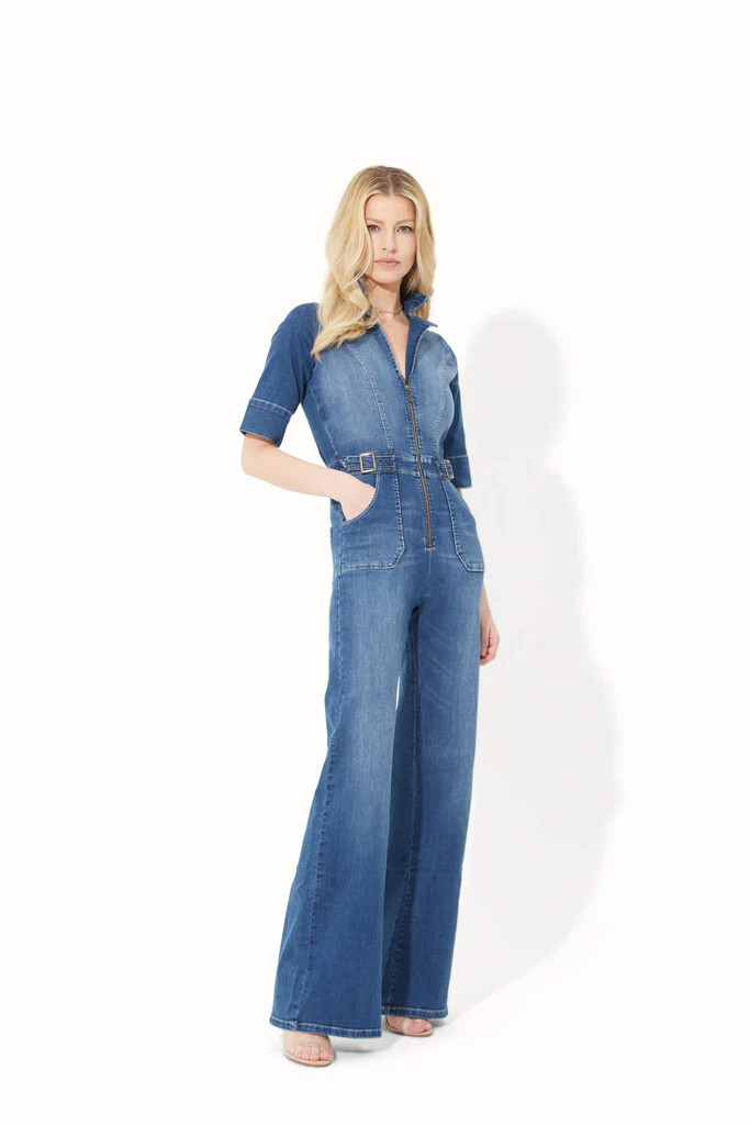 Cassandra The Extra Body Length Flared Jumpsuit | Fawcett Blue [TALL] | Donna Ida