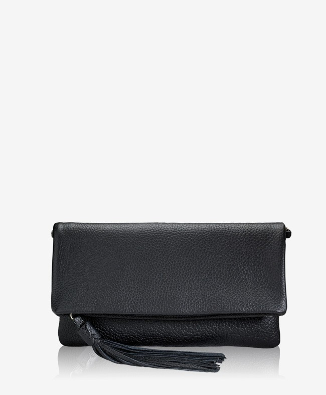 Stella Fold-Over Clutch Black Pebble Grain Leather | GiGi New York / Graphic Image