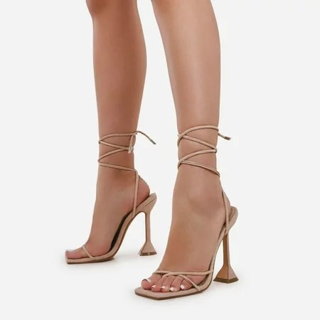 LuxeModa Emily Nude Square Toe Lace Up Pyramid Heel Tie Up Strappy Pumps (NUDE 8.5) | Walmart (US)