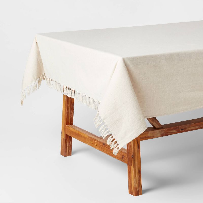 60" x 84" Cotton Slub Tablecloth with Tied Fringe Light Beige - Threshold™ | Target